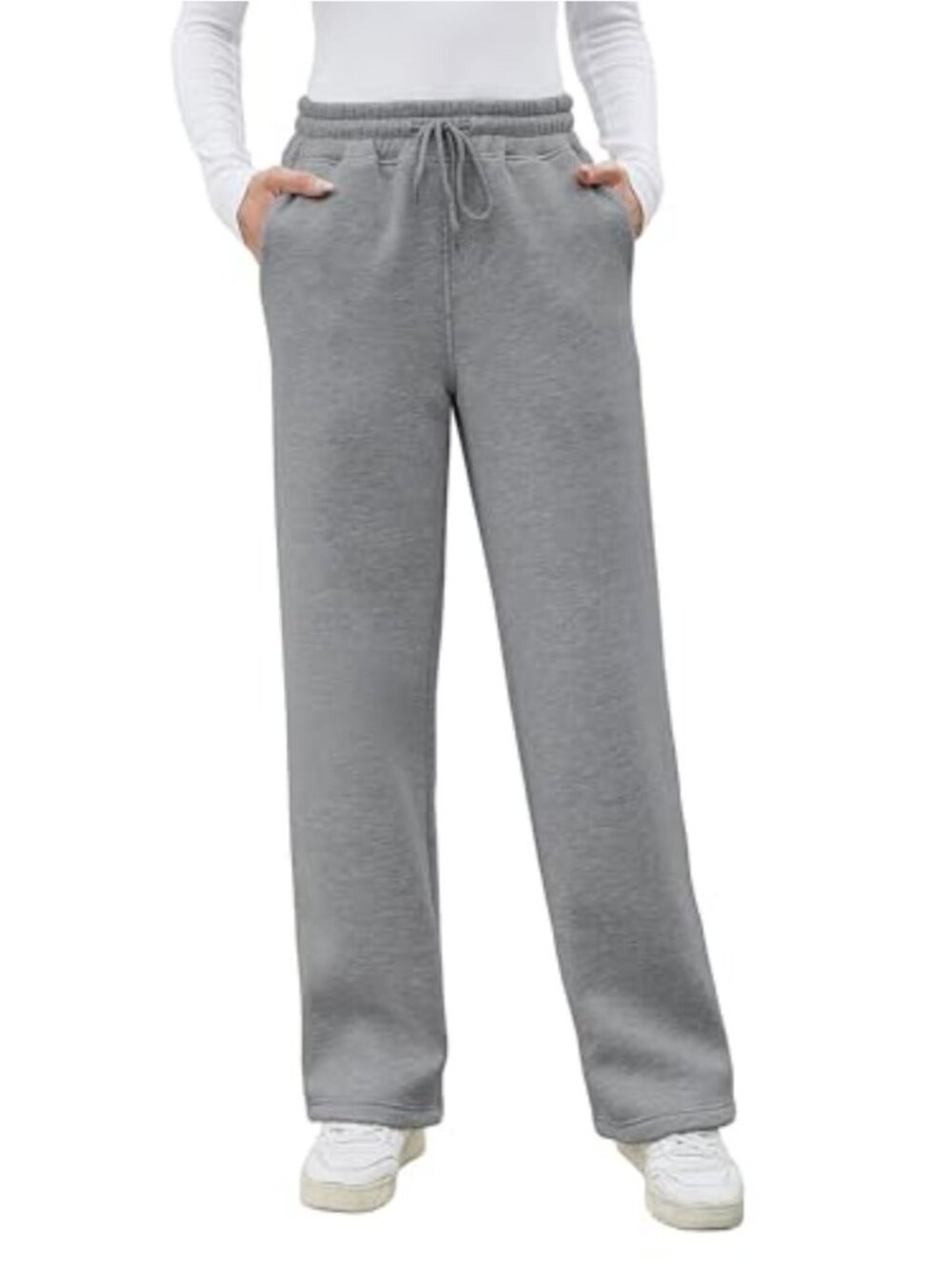 Fleece Lined Sweatpants Straight Leg Wide Leg Lounge Pants Cotton Blend